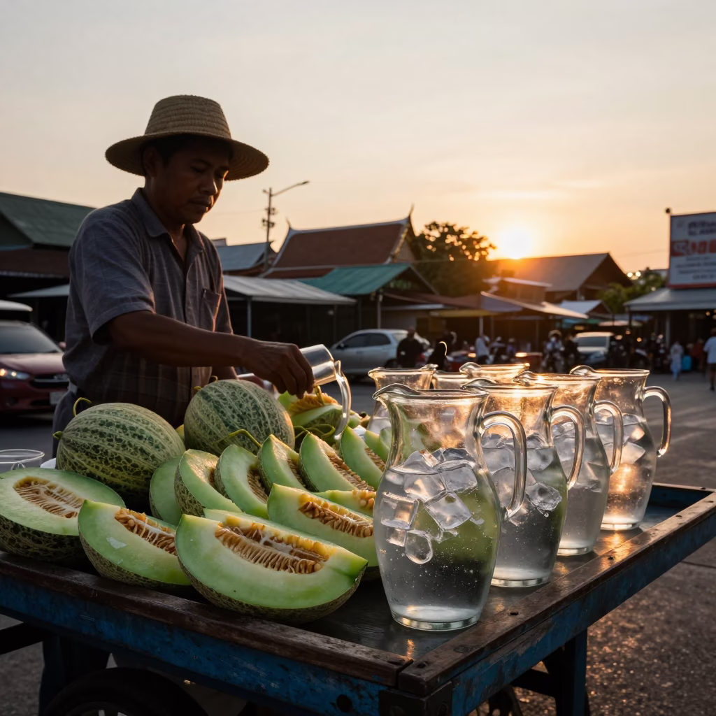 Glass Pitchers in Bangkok at Sunset Light in in Bangkok, Thailand