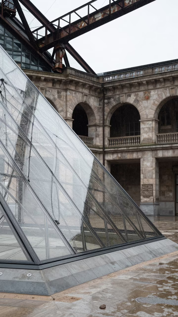 Glass Pyramid in Seiyun Train Terminal Courtyard in inside a restored train terminal in Seiyun
