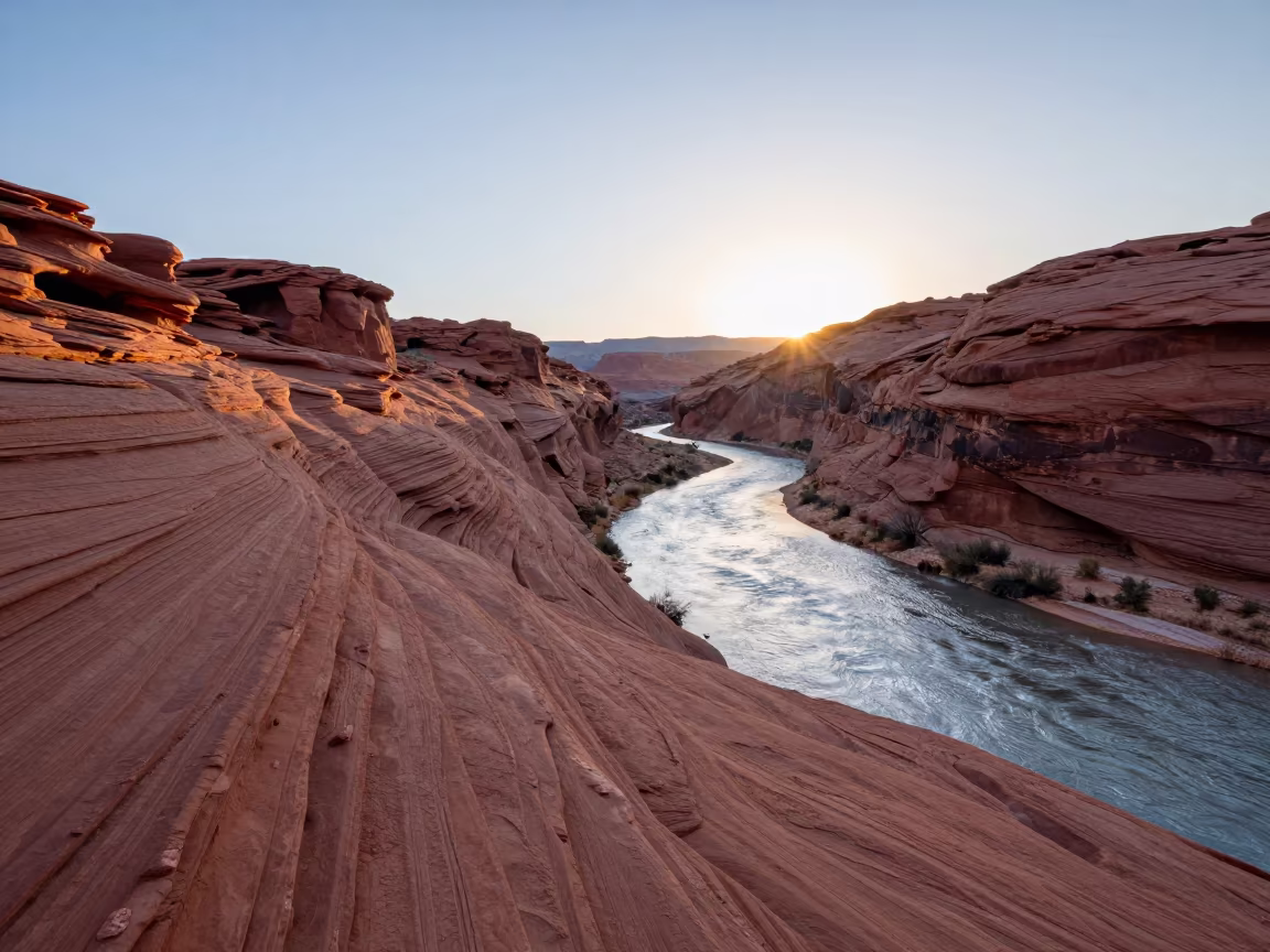 Glass River in New Mexico Canyon Dawn in along a wave-cut shoreline in New Mexico