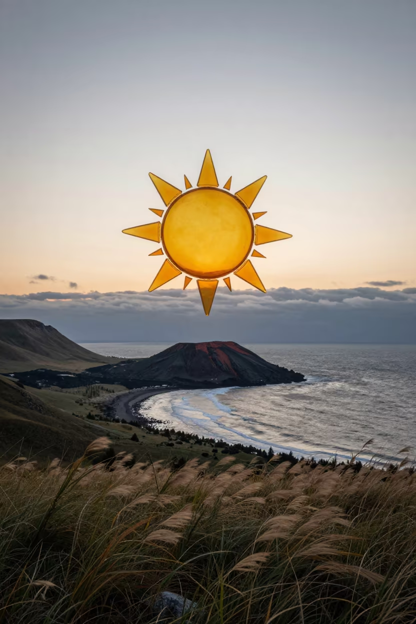 Glass Sun Dog Over Volcanic Coast in beneath fast-moving cloud bands near Almaty