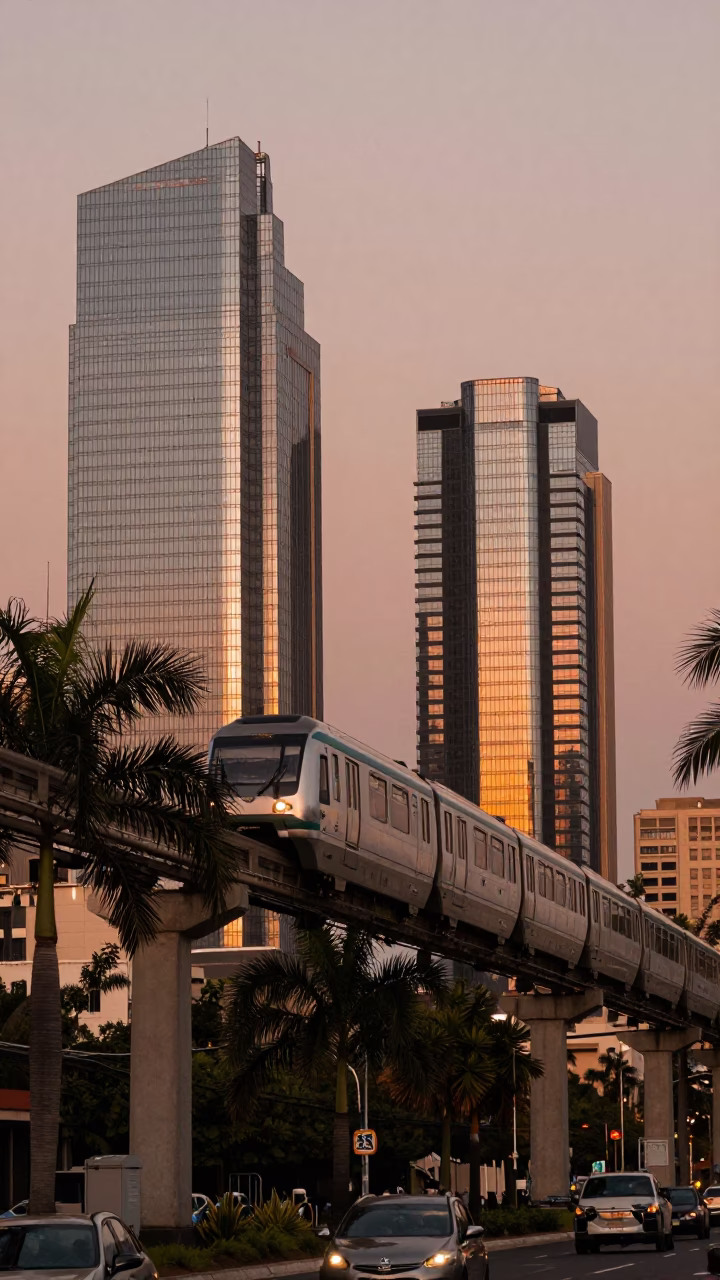 Glass Towers in Durban at Copper-toned Light Before Dusk in in Durban, South Africa