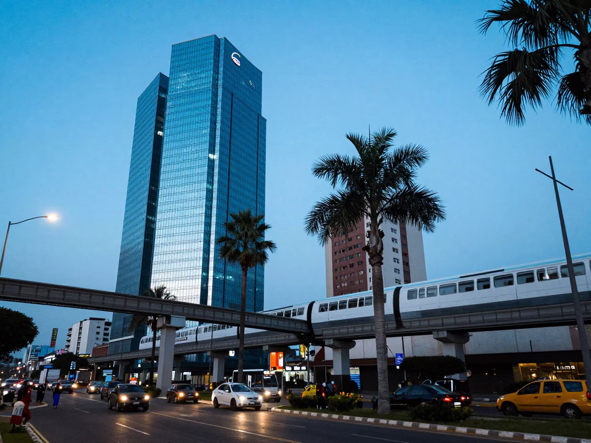 Glass Towers in Lima at The Last Blue Light Of Evening in in Lima, Peru