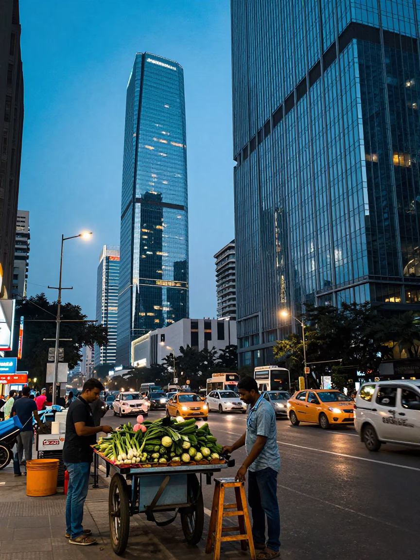 Glass Towers in Mumbai at The Last Blue Light Of Evening in in Mumbai, India