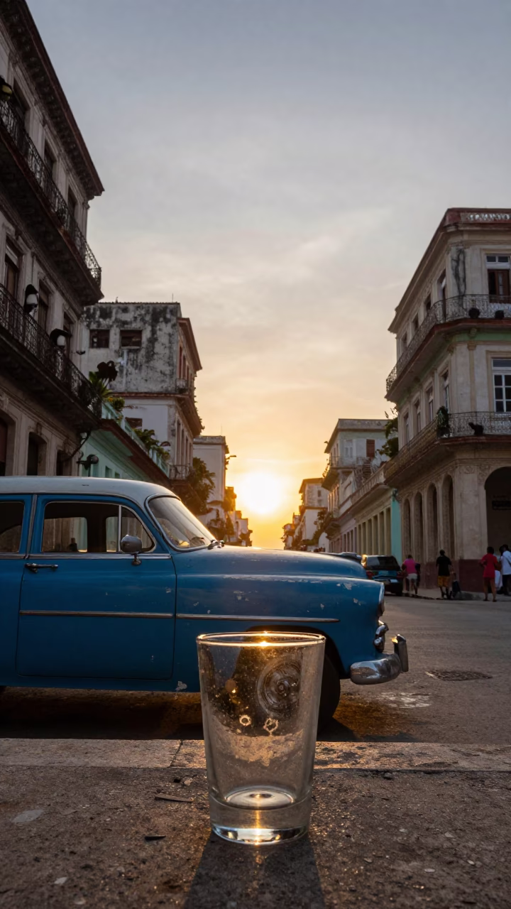 Glass Tumbler in Havana at As The Sun Drops Toward The Horizon in in Havana, Cuba