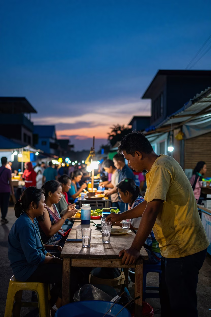 Glass Tumbler in Phnom Penh at Indigo Twilight After Sunset in in Phnom Penh, Cambodia