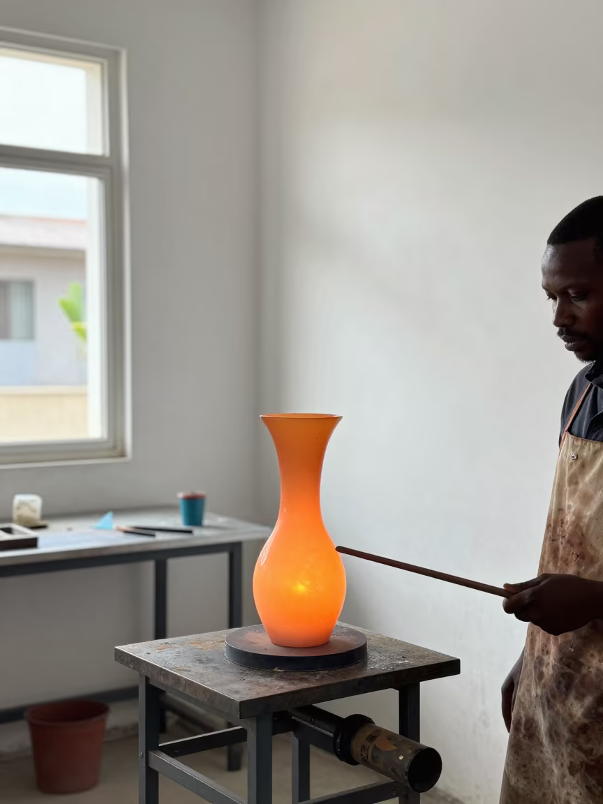 Glassblower Shapes Vase Midday Workshop Ankara in in a workshop in Ankara