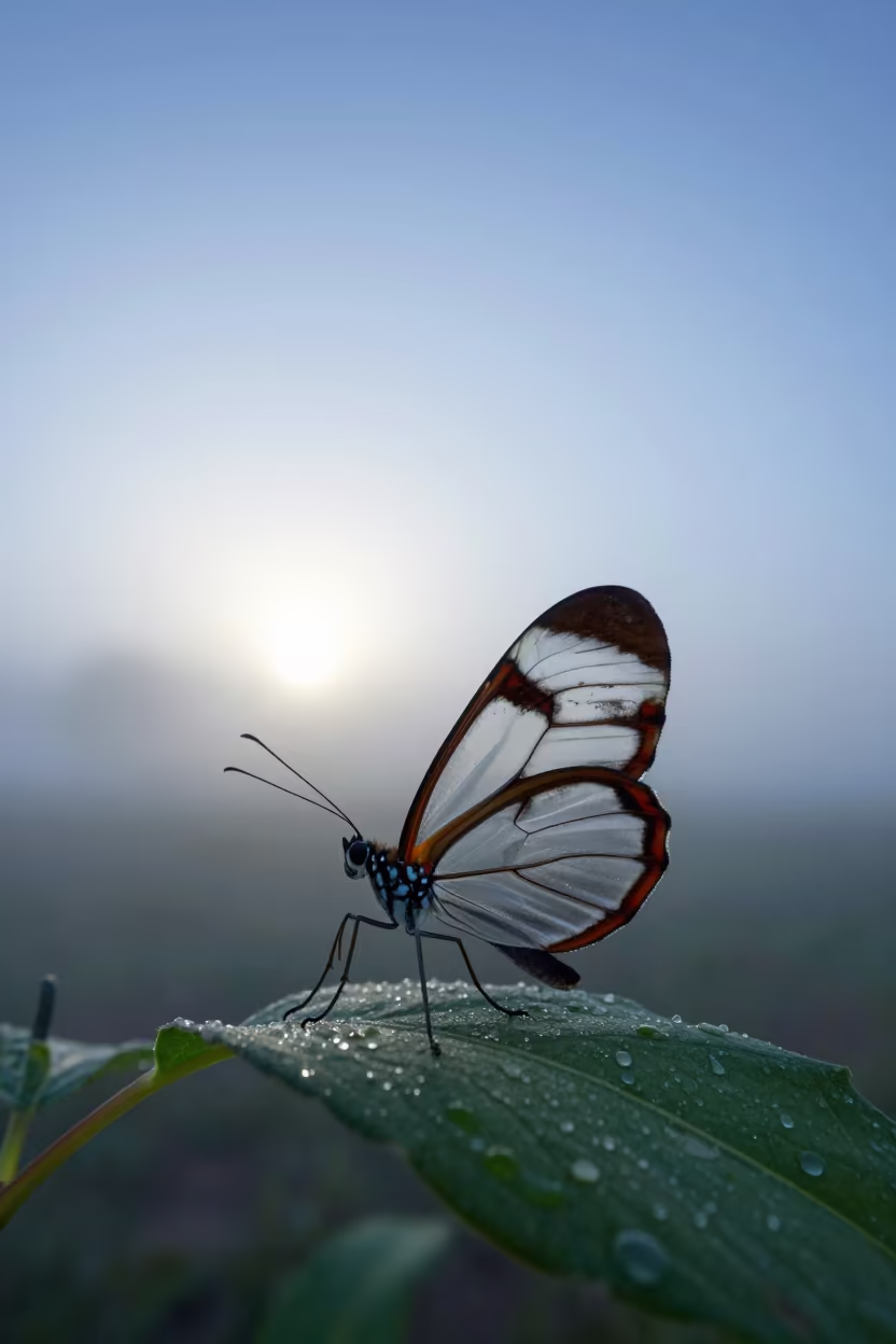 Glasswing Butterfly on Leaf at Dawn Near Urgench in near Urgench