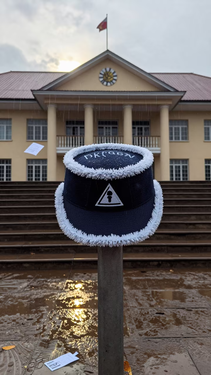 Glazed Hat Rim on City Hall Steps Nkongsamba in on the steps of city hall near Nkongsamba