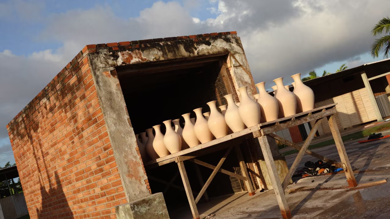 Glazed Pottery Kiln Puerto Cabello Wet Season in on a scaffold platform near Puerto Cabello