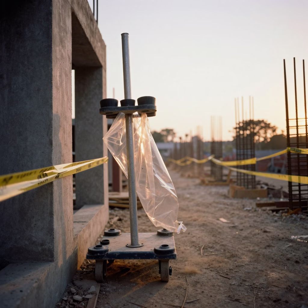 Glazing Cart in Amber Light Beside Chennai Shell in beside a framed building shell in Chennai