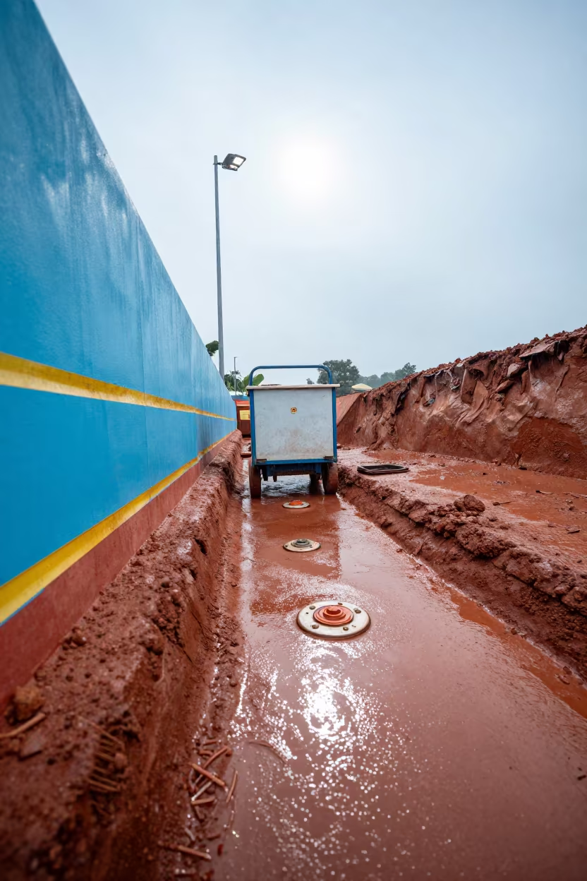 Glazing Cart Near Machakos Excavation Edge in inside a taped-off excavation edge near Machakos