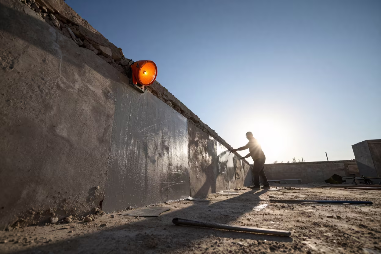 Glazing Install Silhouette at Aleppo Excavation in inside a taped-off excavation edge in Aleppo