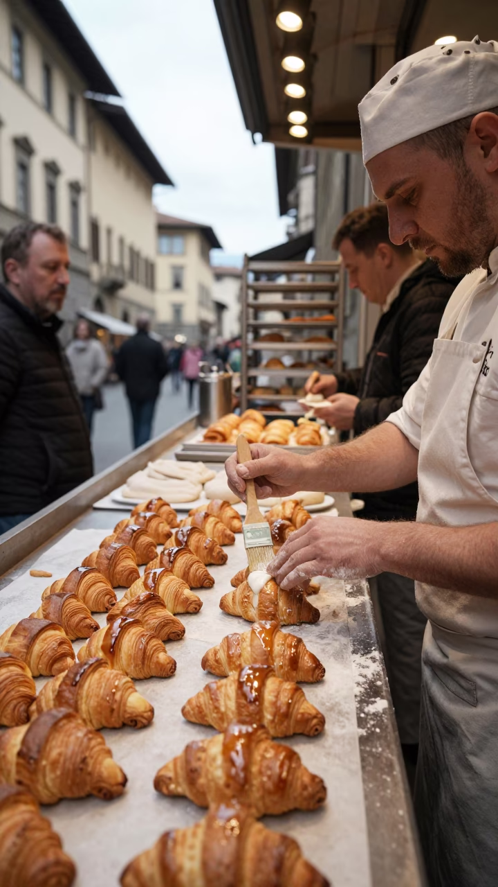 Glazing Pastries in Florence in in Florence, Italy