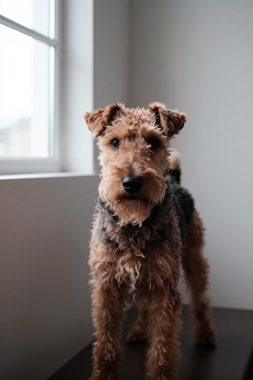 Glen of Imaal Terrier Portrait in Libreville Studio in in a quiet portrait studio with a plain backdrop and eye-level framing near Libreville
