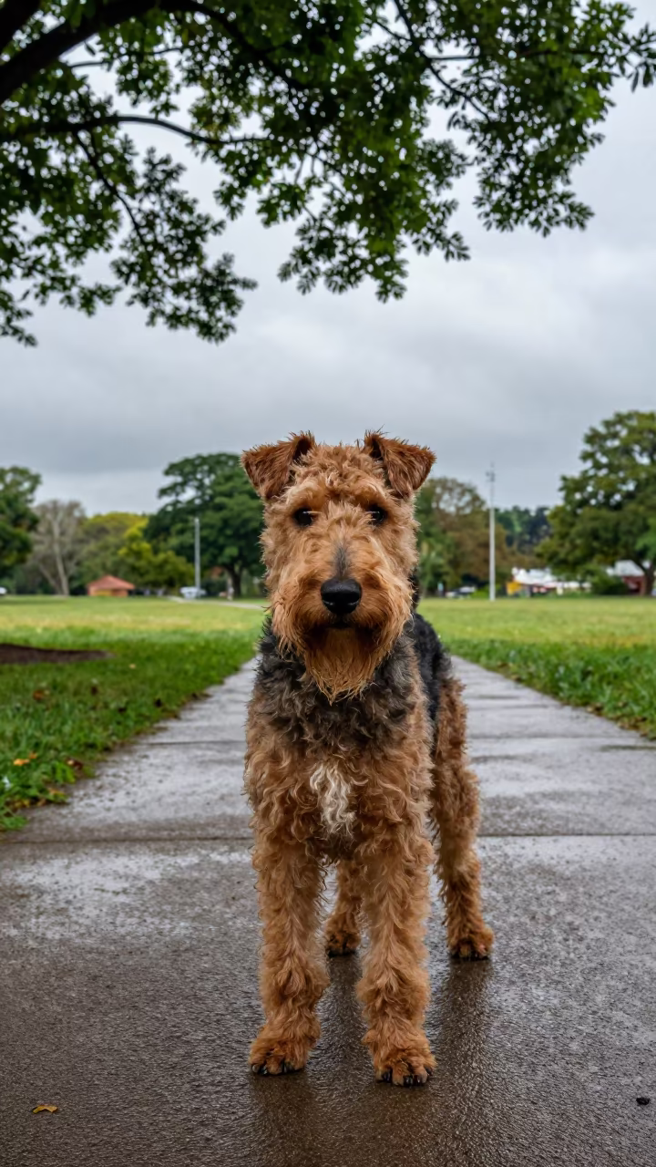Glen of Imaal Terrier Portrait in Park Shade in along a quiet park path with soft open shade and a clean background near Cumaná