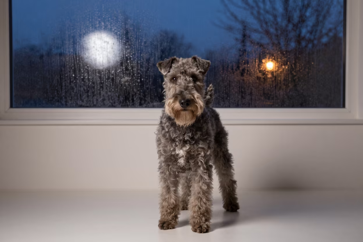 Glen of Imaal Terrier Portrait in Twilight Studio in in a quiet portrait studio with a plain backdrop and eye-level framing near Dallas