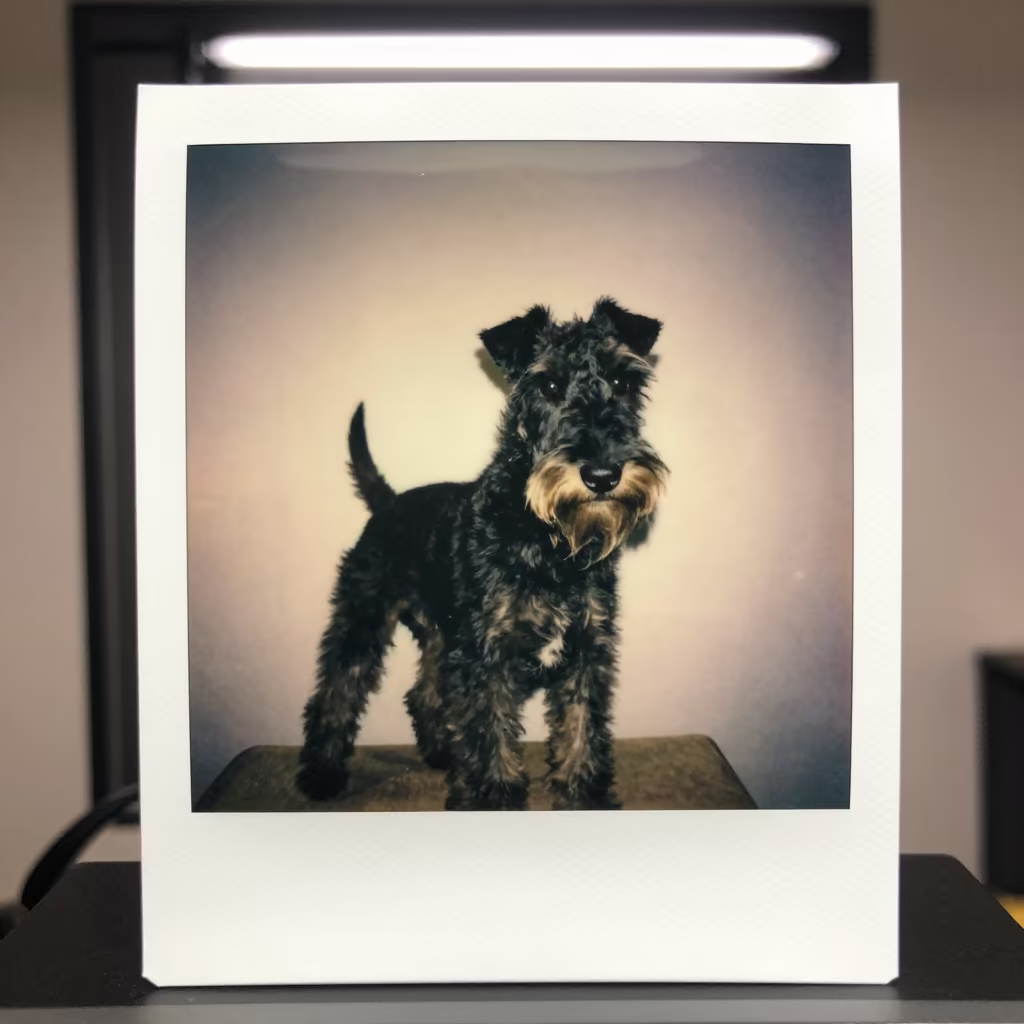 Glen of Imaal Terrier Portrait Lagos Window Seat in on a cushioned window seat with soft side light and an uncluttered background in Lekki, Lagos