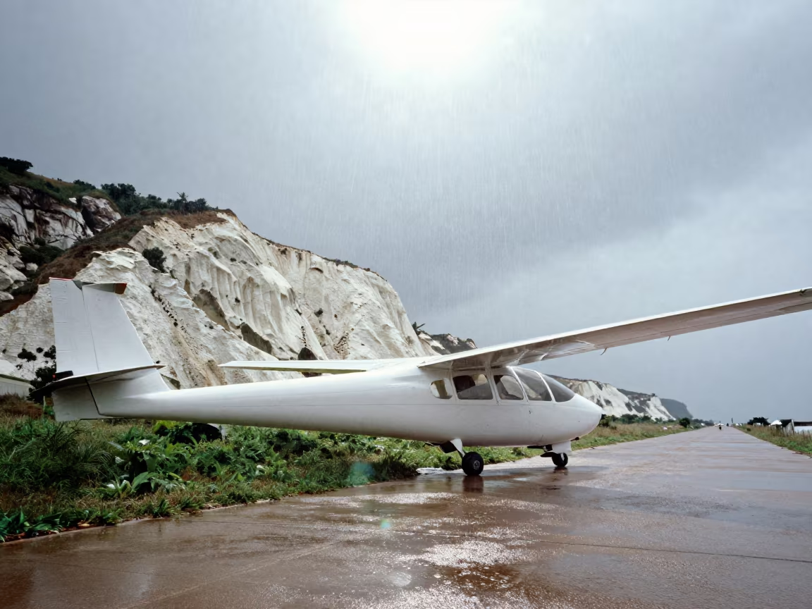 Glider Circling Over Ghana Chalk Cliffs Midday in on a wind-open causeway in Ghana