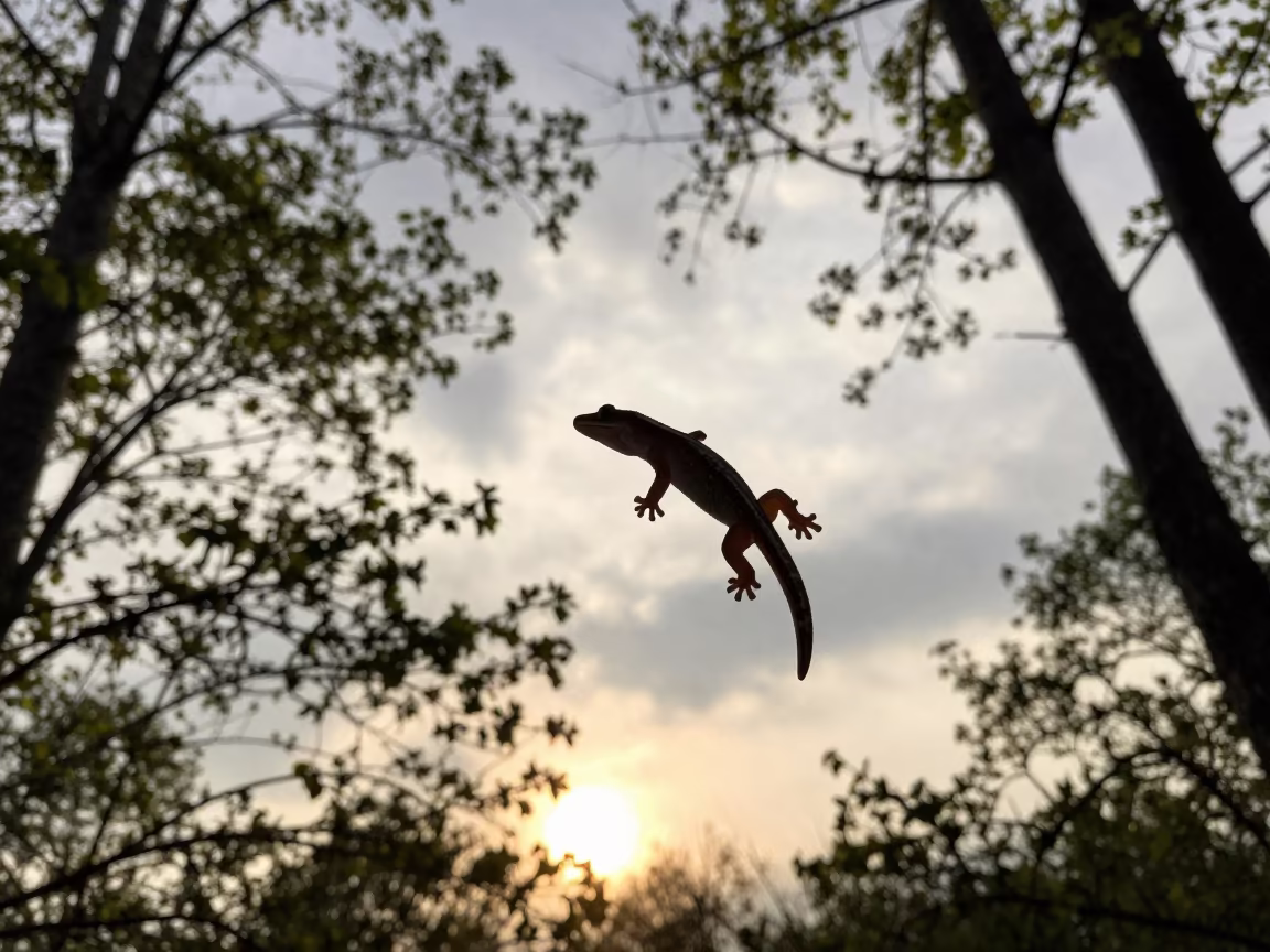Gliding Gecko Silhouette Over Serbian Trees in in Serbia