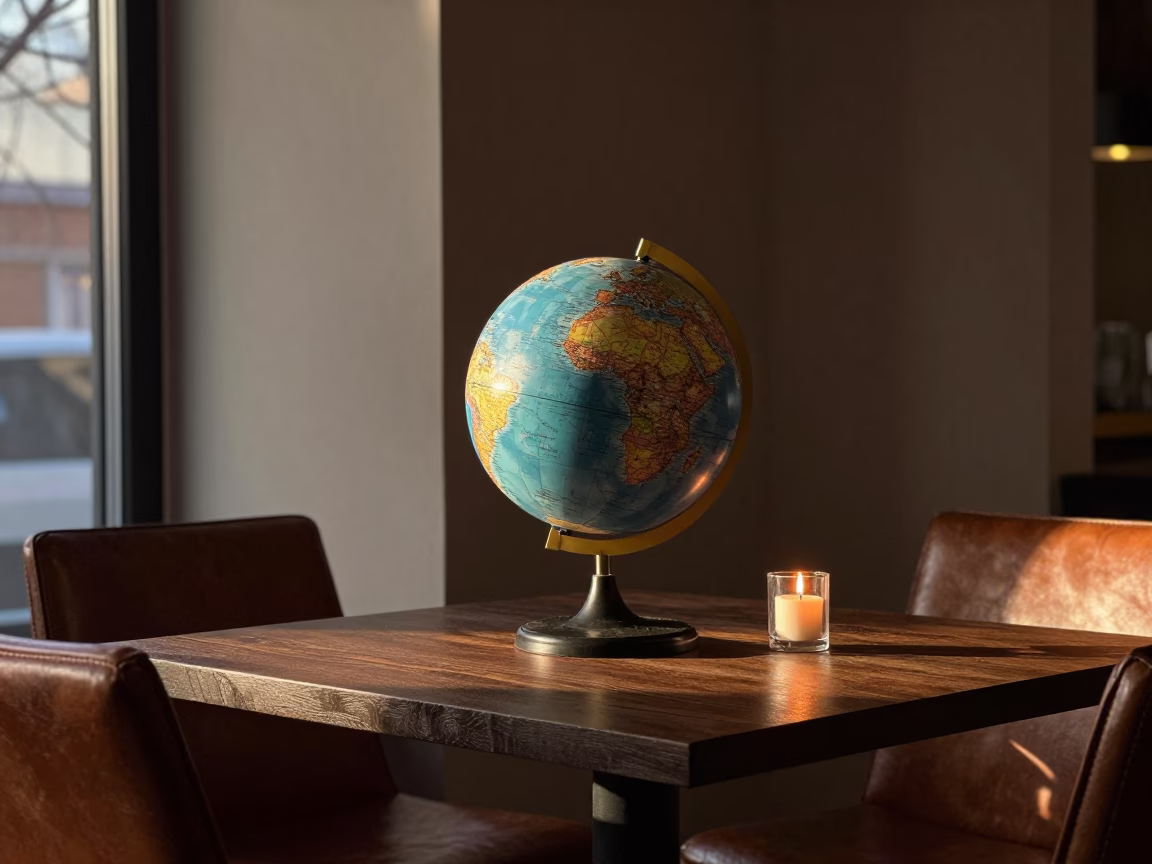 Globe on Cafe Table in Tolyatti Window in on a cafe table by a window in Tolyatti