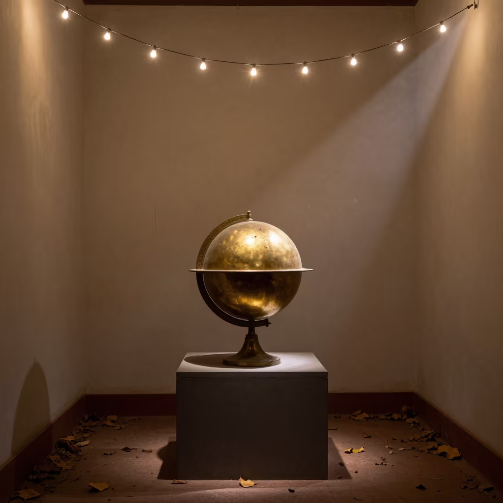 Globe on Plinth in Dusty Patan Study in on a museum plinth in Patan