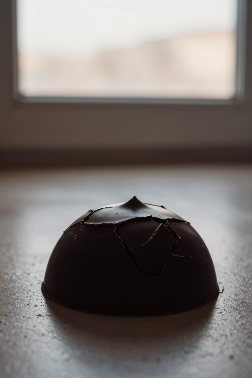 Glossy Chocolate Ganache Windowpane Dawn in along a frost-edged windowpane in Amman