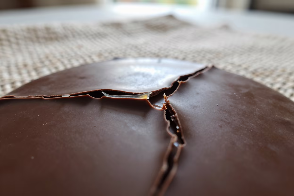 Glossy Chocolate Ganache on Woven Linen in against woven linen fibers in El Limón