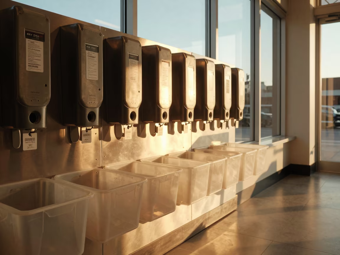 Glove Dispenser Store Opening Golden Hour in inside a storefront prepared for opening near Toronto
