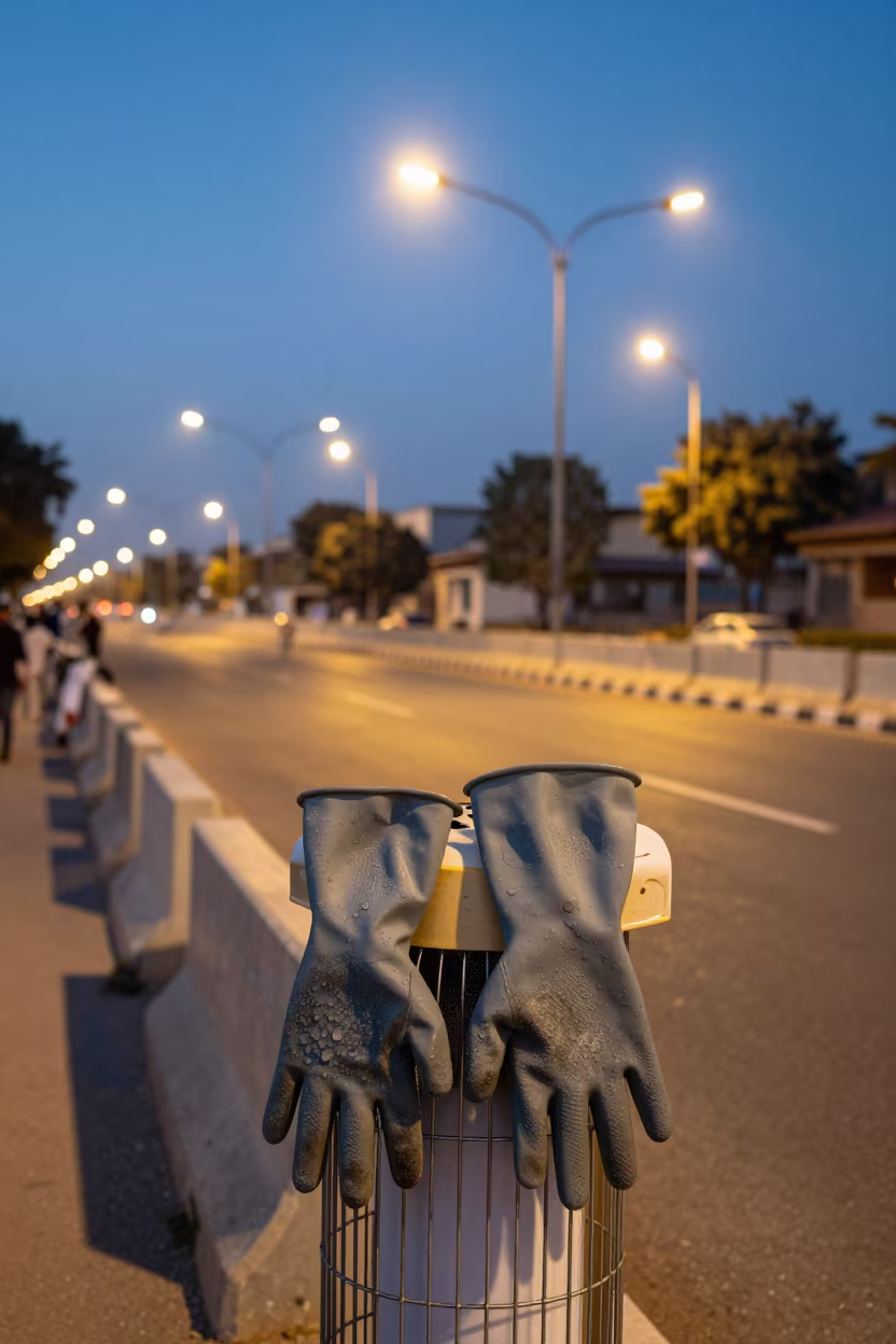 Gloves Drying Over Heater in Jammu Evening in along barricaded protest routes near Jammu
