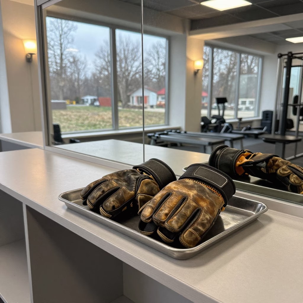 Gloves on Tray at Gym Desk in at a gym check-in desk in Ruda Śląska
