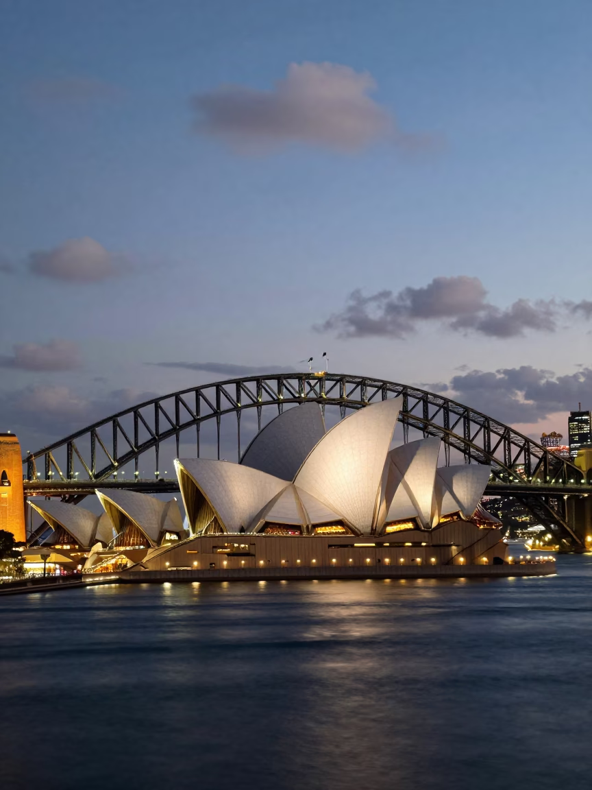 Glow Reflecting in Sydney at As City Lights Begin To Glow in in Sydney, New South Wales, Australia