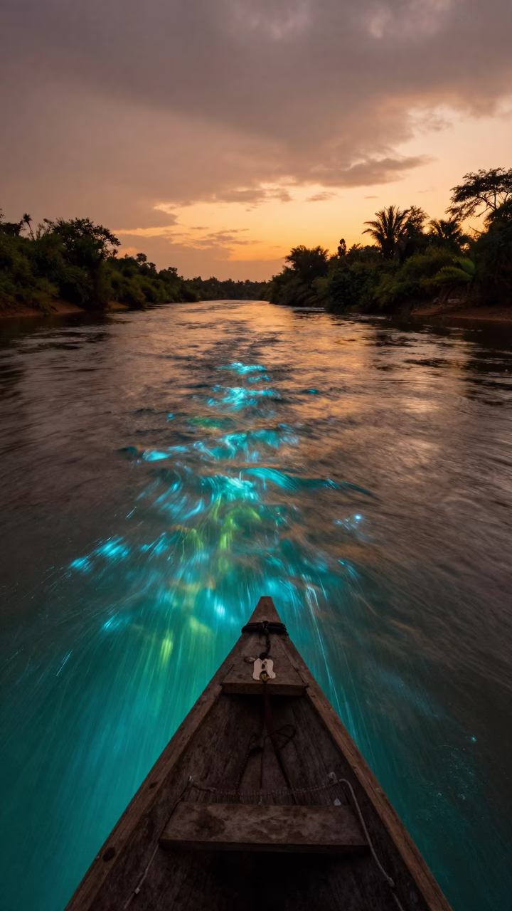 Glowing Algae Wake in Enugu River at Sunset in near Enugu