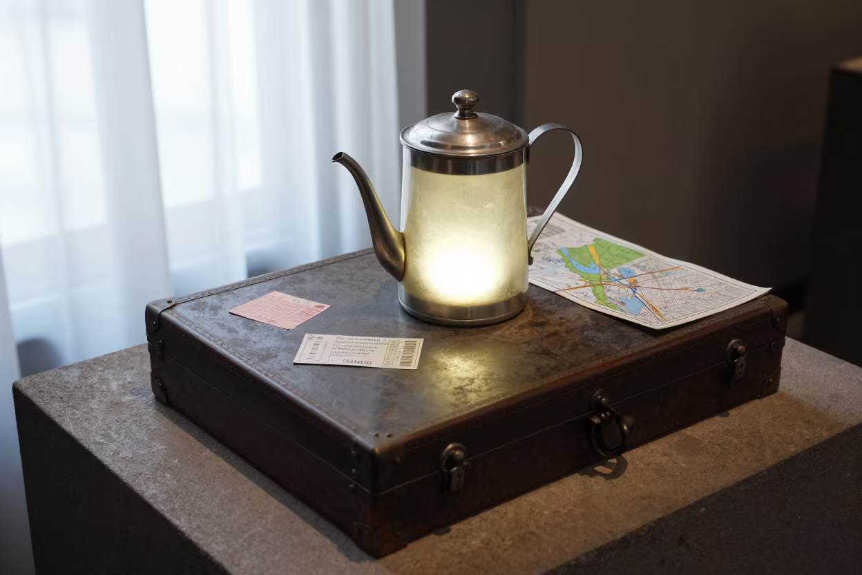 Glowing Canteen on Museum Plinth Naples in on a museum plinth in Naples