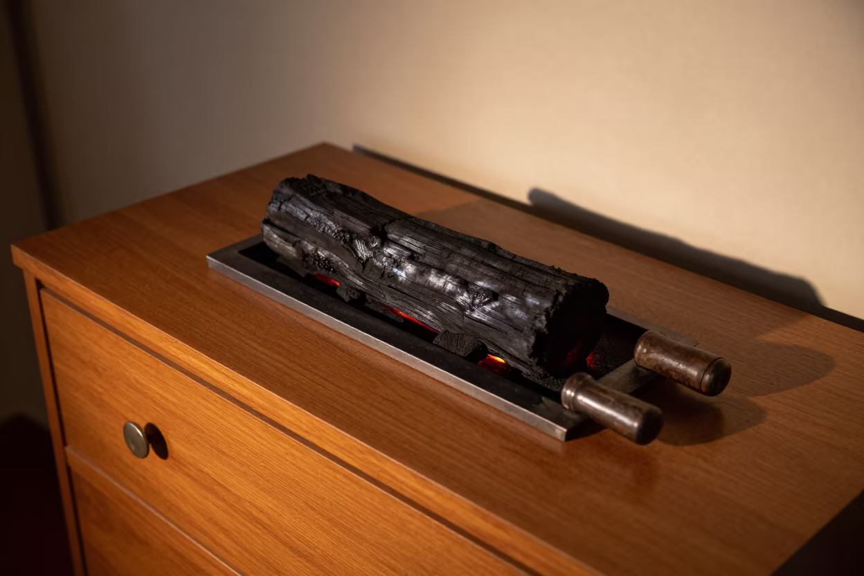 Glowing Charcoal Stick on Kumasi Hotel Dresser in on a hotel dresser in Kumasi