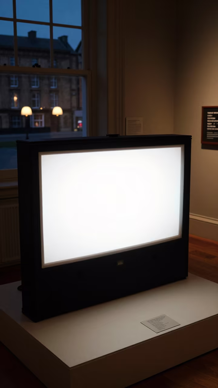 Glowing Drive-In Screen on Winter Plinth in on a museum plinth in Exeter