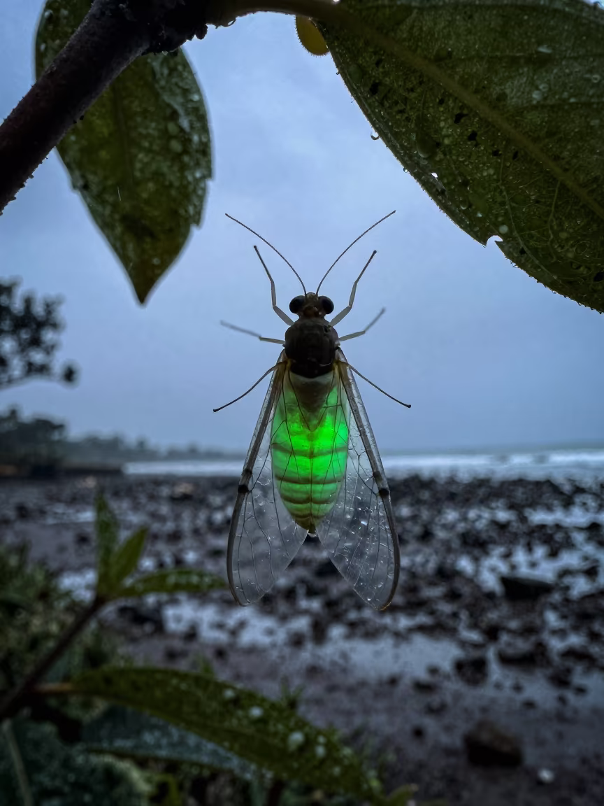 Glowing Firefly Abdomen Tidal Inlet in beside a tidal inlet near San Marcos, Quito