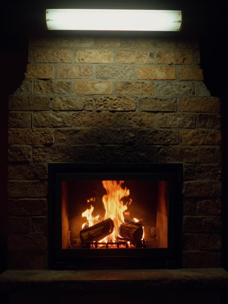 Glowing Fireplace Mesh Curtain Malakal Night in by a crackling fireplace in Malakal