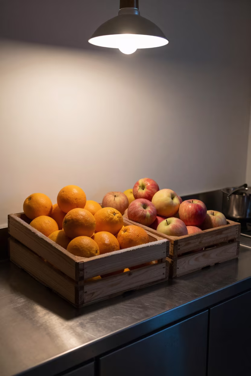 Glowing Fruit Stand Dusk Kitchen Qingdao in on a kitchen worktop in Qingdao