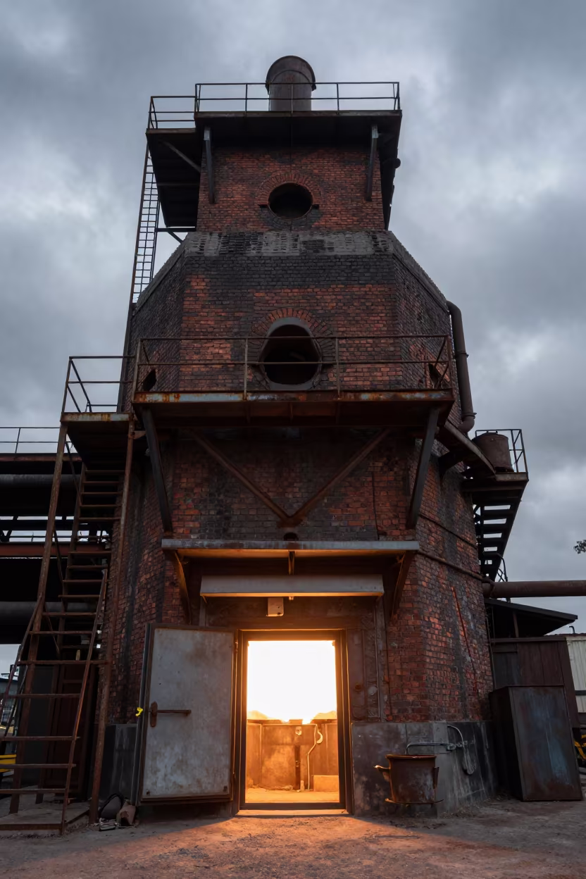 Glowing Furnace Door on Scaffolding in Agra in on a scaffold platform near Agra