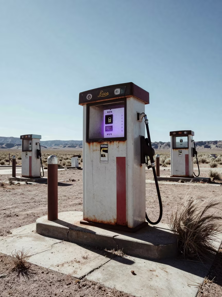 Glowing Gas Pump in Utah Desert Ruin in through an abandoned ceremonial court in Utah