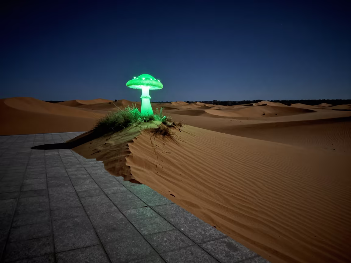 Glowing Ghost Mushroom on Alpine Tile Sand Dune in from a quiet alpine saddle near Adelaide