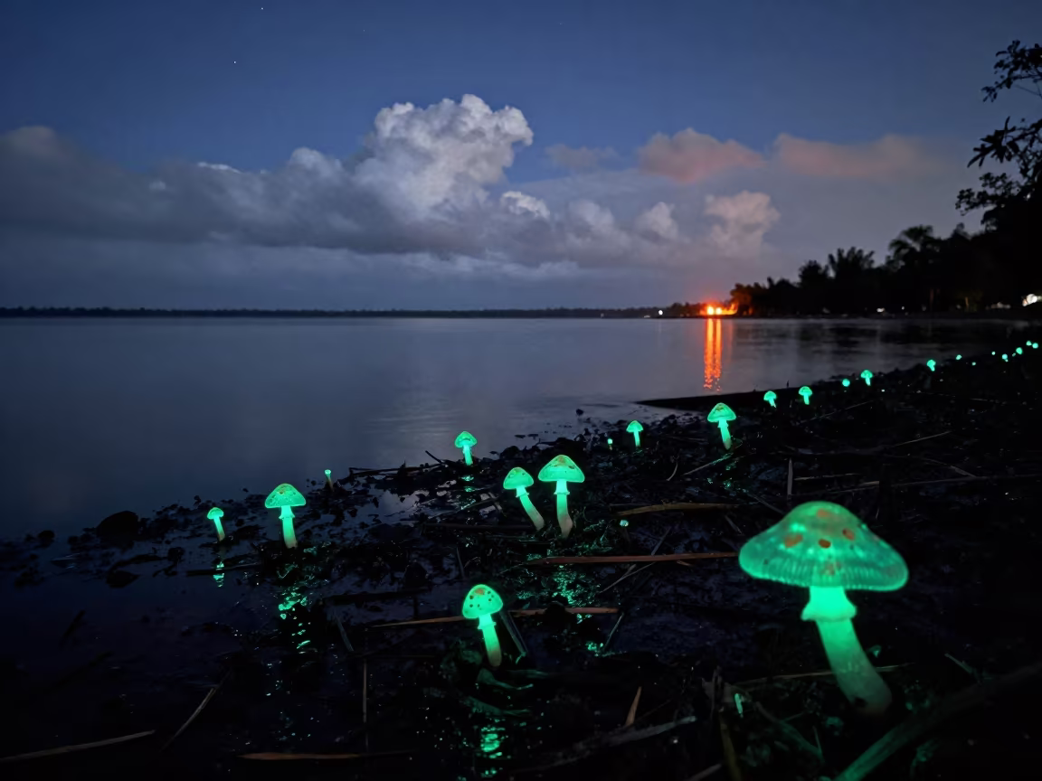 Glowing Ghost Mushroom Under Colombo Starlight in under a band of cold starlight near Colombo