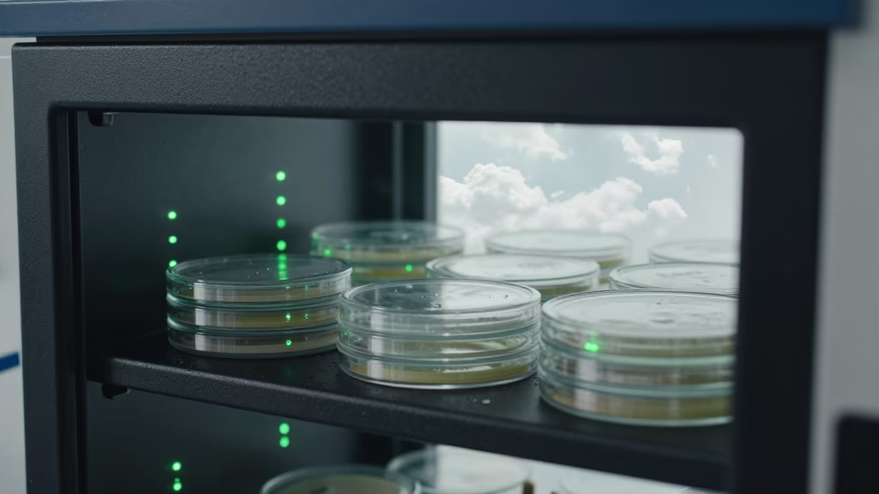 Glowing Green LEDs on Incubator Shelf Near Nouakchott in near Nouakchott