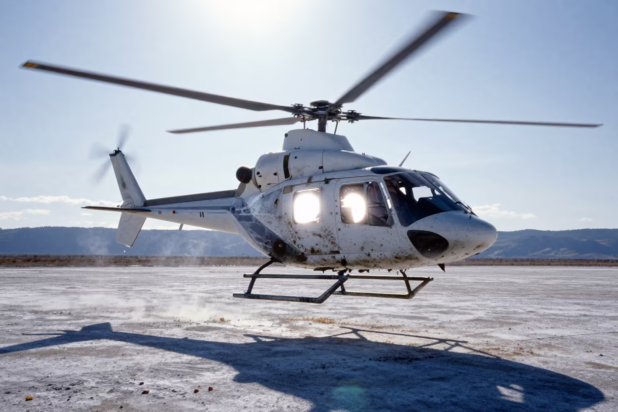 Glowing Helicopter Over Autumn Salt Flats in near Spokane