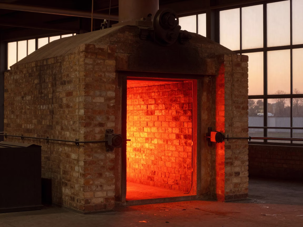 Glowing Kiln Interior with Unfired Bricks at Nottingham Rail Yard in at a rail yard near Nottingham