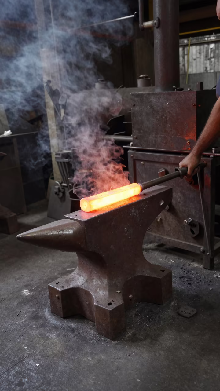 Glowing Metal on Anvil in Dublin Forge in on a factory floor near Temple Bar, Dublin