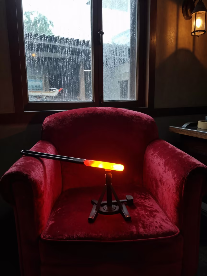 Glowing Metal Held by Tongs on Velvet Chair in on a velvet chair near Surabaya