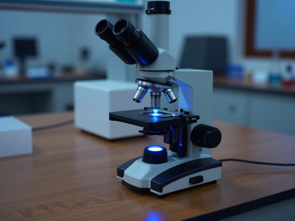 Glowing Microscope Slide on Engineering Bench in at an engineering workbench near Kozhikode