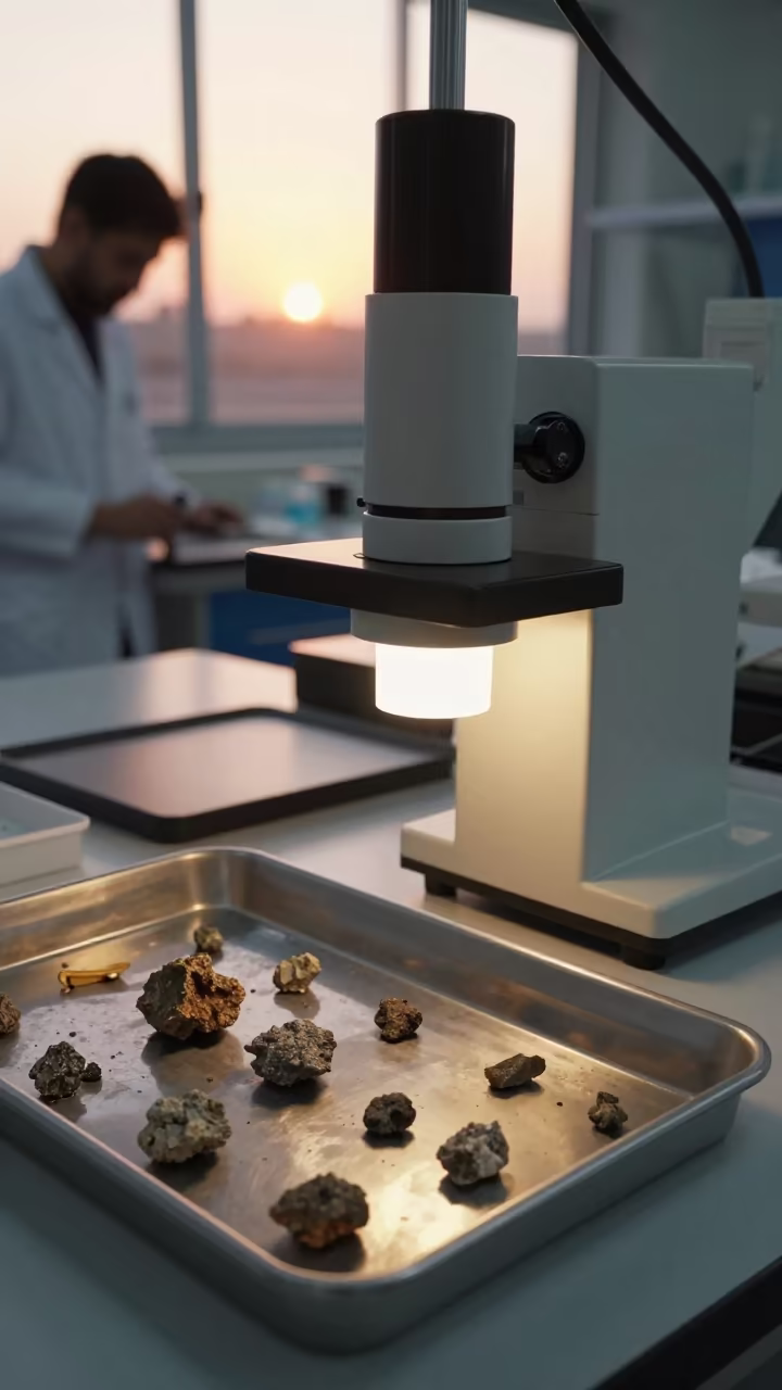 Glowing Spectrometer with Mineral Samples in in a bright laboratory in Faisalabad