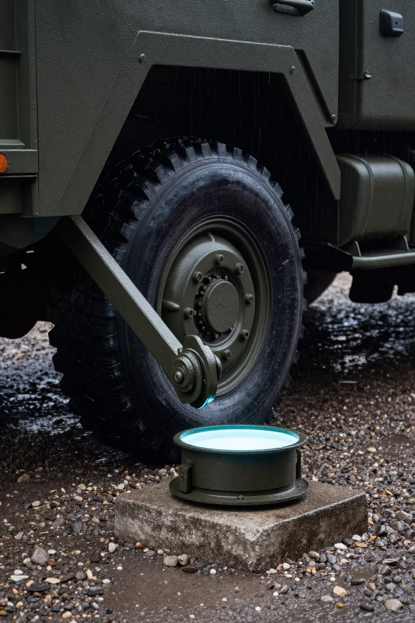 Glowing Towbar Pin Cup After Rain in beside a convoy halt on open ground near Issia